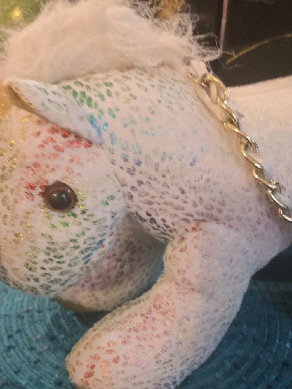 Sparkle Unicorn Plush Crossbody Bag - White with Gold Horn